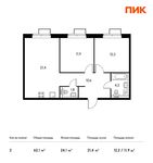 Планировка 2-комнатной квартиры, 62,1 м2