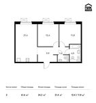 Планировка 2-комнатной квартиры, 61,6 м2