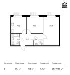 Планировка 2-комнатной квартиры, 60,1 м2