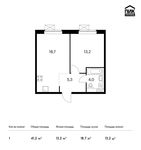 Планировка 1-комнатной квартиры, 41,2 м2