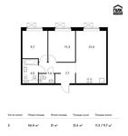 Планировка 2-комнатной квартиры, 56,4 м2