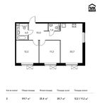 Планировка 2-комнатной квартиры, 59,7 м2