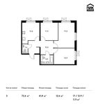 Планировка 3-комнатной квартиры, 72,6 м2
