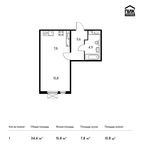 Планировка 1-комнатной квартиры, 34,4 м2