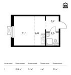 Планировка квартиры студии, 23,4 м2