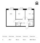 Планировка 2-комнатной квартиры, 60 м2