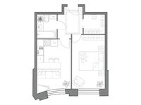 Планировка 1-комнатной квартиры, 43,04 м2