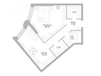 Планировка 1-комнатной квартиры, 58,75 м2