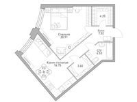 Планировка 1-комнатной квартиры, 61,74 м2