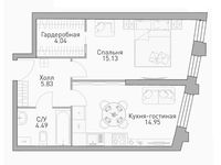 Планировка 1-комнатной квартиры, 45,17 м2