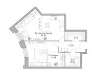 Планировка 1-комнатной квартиры, 47,67 м2