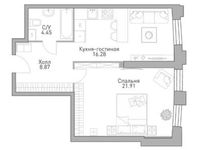 Планировка 1-комнатной квартиры, 52,66 м2