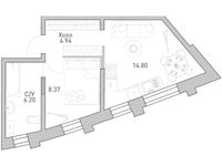 Планировка 1-комнатной квартиры, 35,54 м2