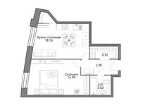 Планировка 1-комнатной квартиры, 48,87 м2