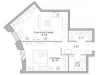 Планировка 1-комнатной квартиры, 47,68 м2