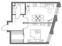 Планировка 1-комнатной квартиры, 42,26 м2