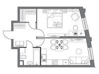 Планировка 1-комнатной квартиры, 45,01 м2