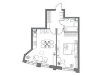 Планировка 1-комнатной квартиры, 47,57 м2