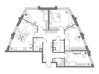 Планировка 3-комнатной квартиры, 107,35 м2