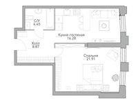 Планировка 1-комнатной квартиры, 52,5 м2