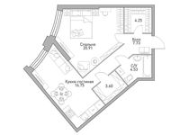 Планировка 1-комнатной квартиры, 59,17 м2