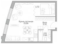 Планировка 1-комнатной квартиры, 40,38 м2