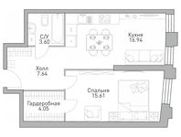 Планировка 1-комнатной квартиры, 48,5 м2