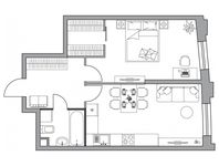 Планировка 1-комнатной квартиры, 48,54 м2