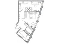 Планировка 1-комнатной квартиры, 56,08 м2