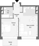 Планировка 1-комнатной квартиры, 53,74 м2