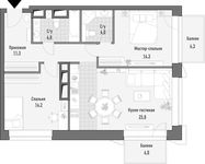 Планировка 2-комнатной квартиры, 76,97 м2