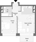 Планировка 1-комнатной квартиры, 53,76 м2