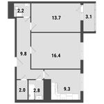 Планировка 2-комнатной квартиры, 57,1 м2