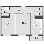 Планировка 2-комнатной квартиры, 58,8 м2