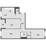 Планировка 3-комнатной квартиры, 91,2 м2