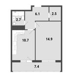 Планировка 1-комнатной квартиры, 39,1 м2