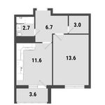 Планировка 1-комнатной квартиры, 38,7 м2