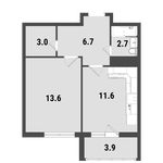 Планировка 1-комнатной квартиры, 38,8 м2