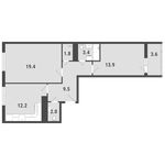 Планировка 2-комнатной квартиры, 64 м2