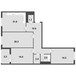 Планировка 3-комнатной квартиры, 95,8 м2