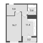 Планировка 1-комнатной квартиры, 41,7 м2