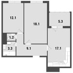 Планировка 2-комнатной квартиры, 63,6 м2