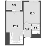 Планировка 1-комнатной квартиры, 39,1 м2