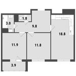 Планировка 2-комнатной квартиры, 58,3 м2