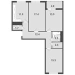 Планировка 3-комнатной квартиры, 80,2 м2