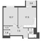 Планировка 1-комнатной квартиры, 44,1 м2