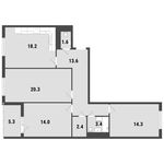 Планировка 3-комнатной квартиры, 90,5 м2