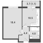 Планировка 1-комнатной квартиры, 38,1 м2