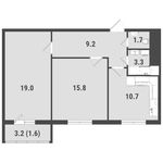 Планировка 2-комнатной квартиры, 60,6 м2