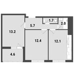 Планировка 2-комнатной квартиры, 49,1 м2